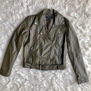Forever 21 Olive Green Leather Jacket Size Small